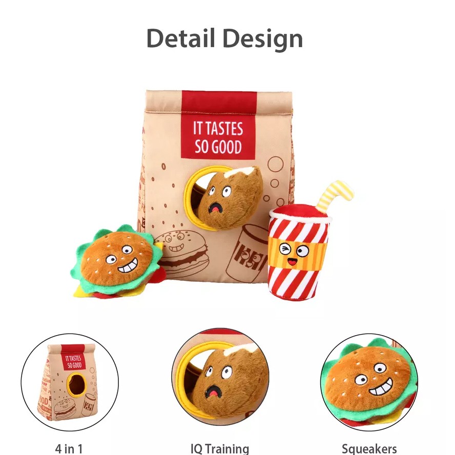 Gigwi Hide N’ Seek | Bolsa interactiva Fast Food para perros