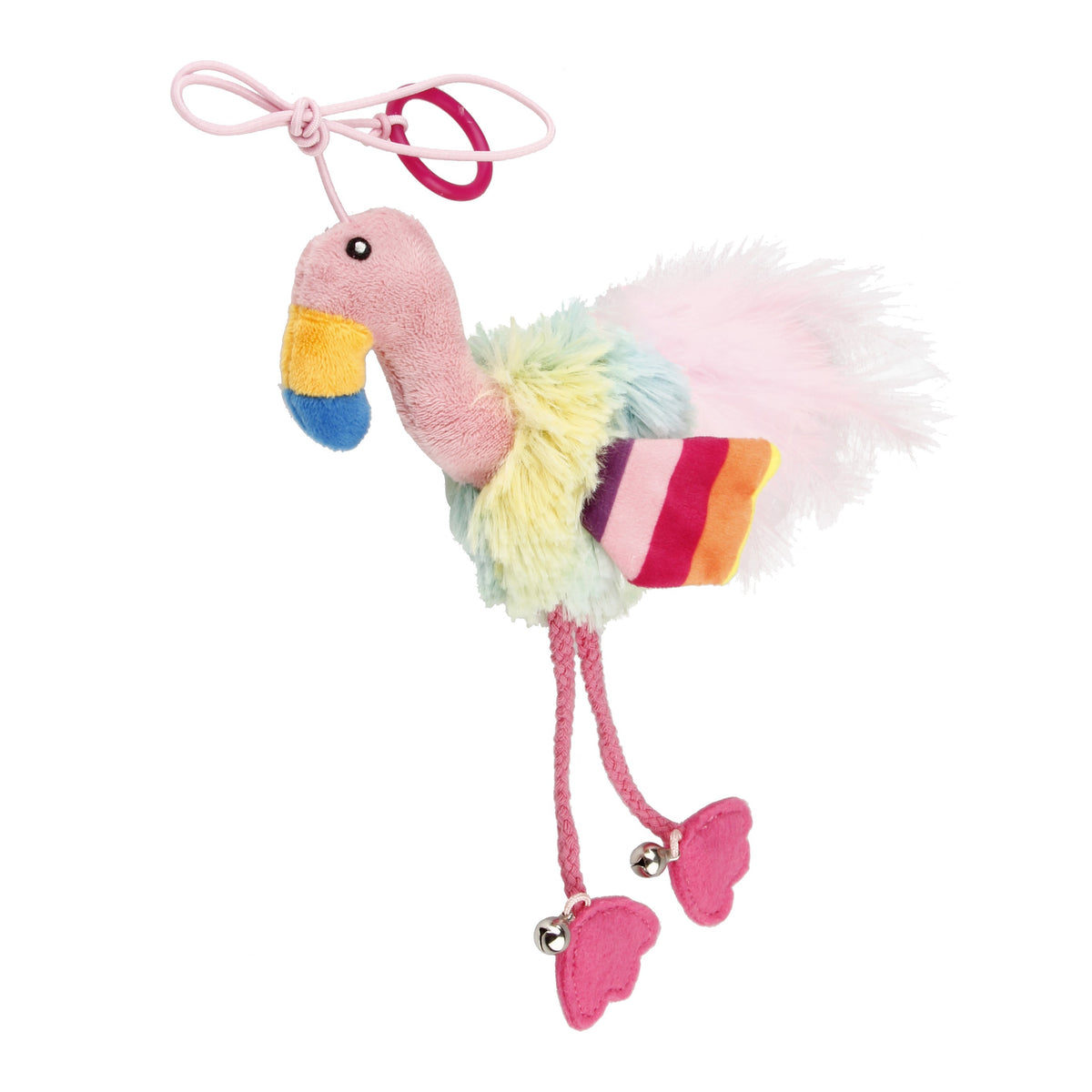 Gigwi | Juguete para gatos Finger ring pájaro rosado y azul con papel arrugado y campana dentro