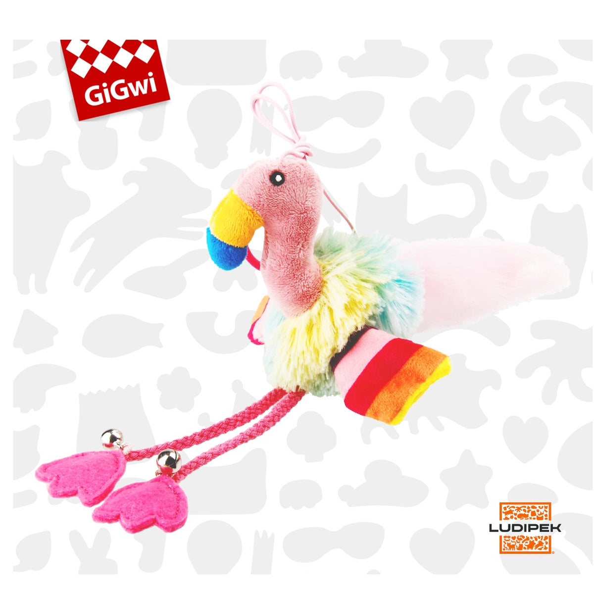 Gigwi | Juguete para gatos Finger ring pájaro rosado y azul con papel arrugado y campana dentro
