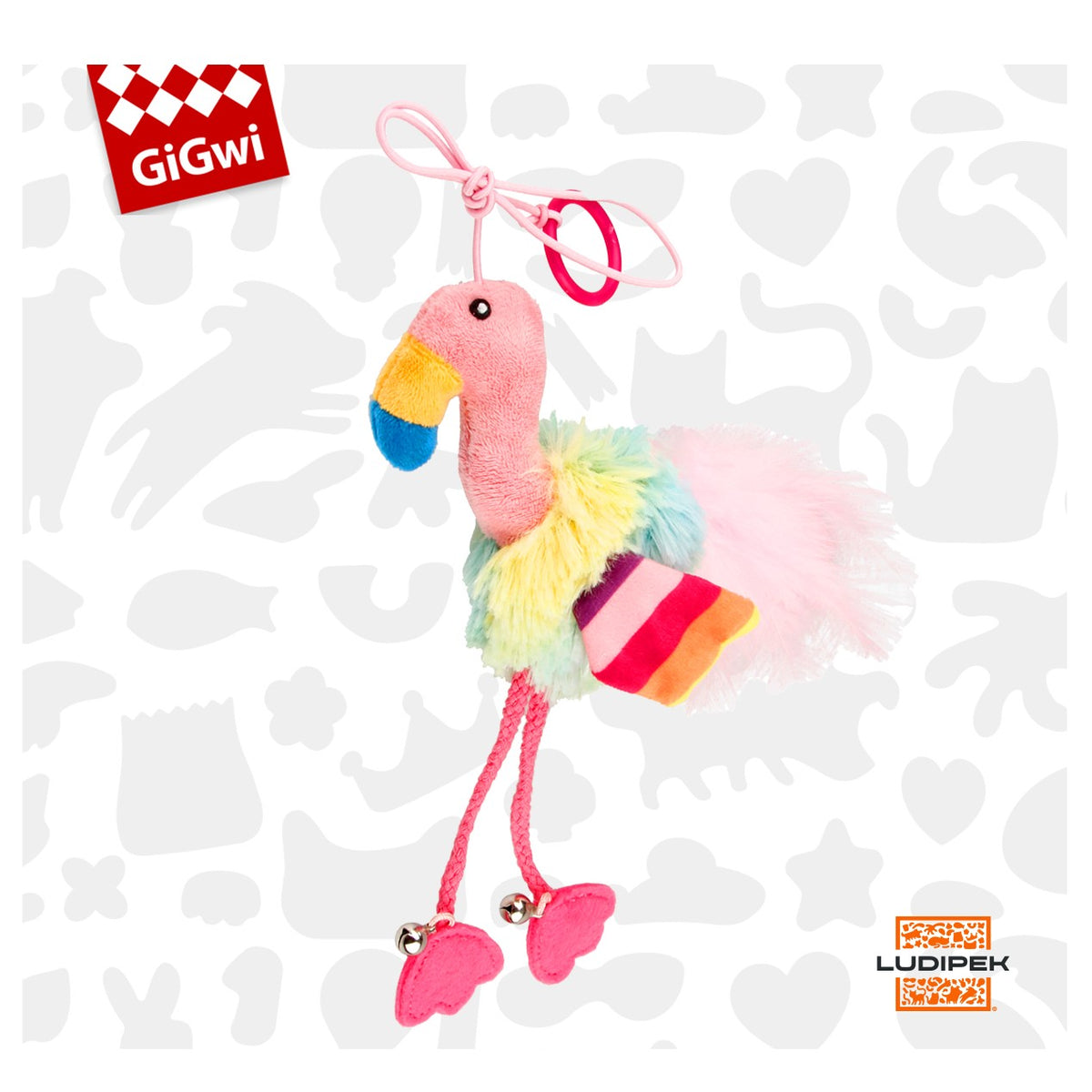 Gigwi | Juguete para gatos Finger ring pájaro rosado y azul con papel arrugado y campana dentro