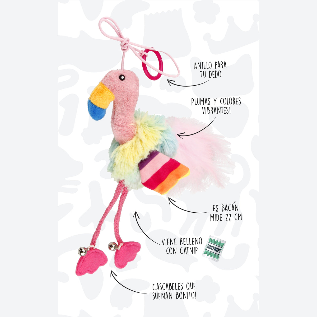 Gigwi | Juguete para gatos Finger ring pájaro rosado y azul con papel arrugado y campana dentro