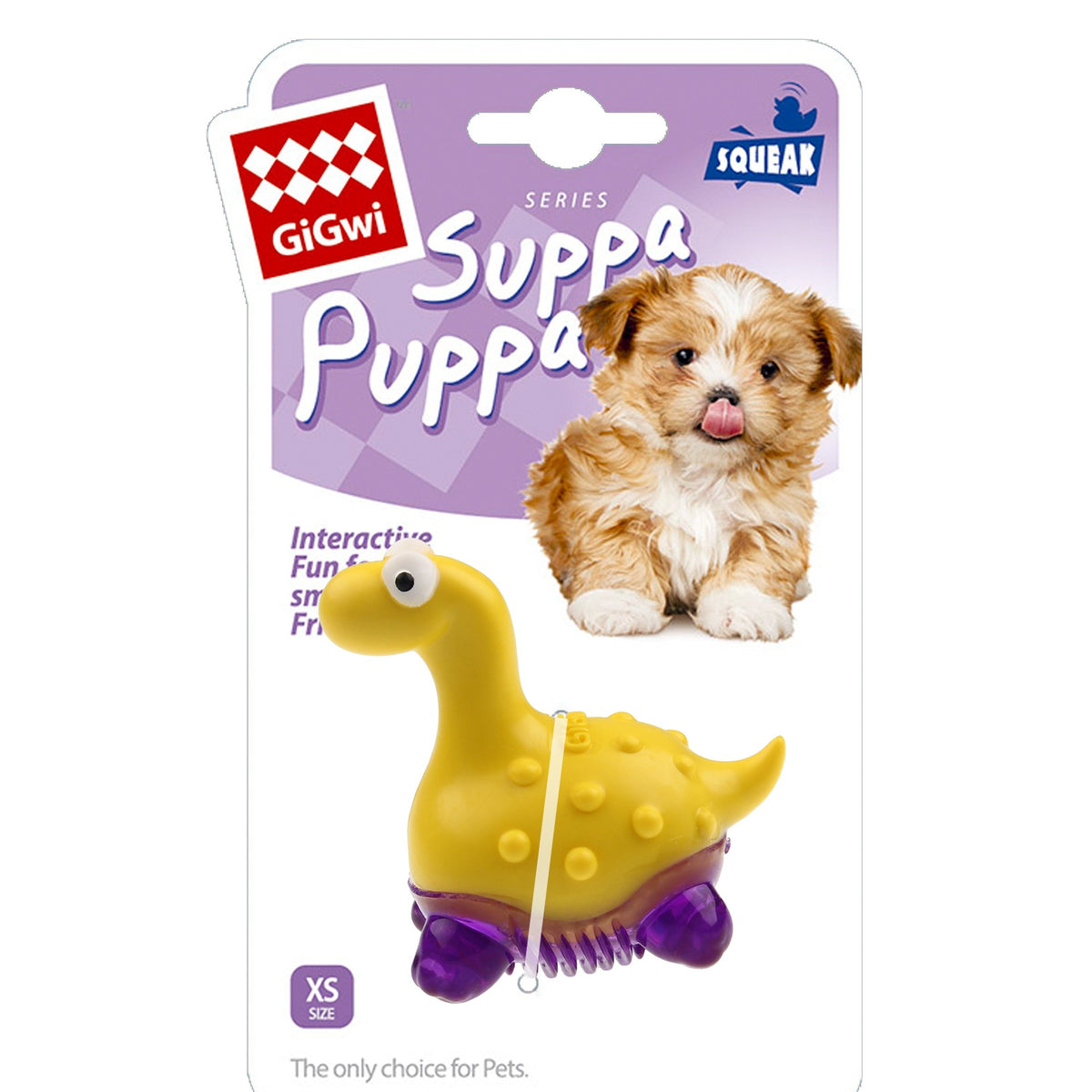 Gigwi | Juguete para perros Juguete cachorro 'Suppa Puppa' Dinosaurio amarillo
