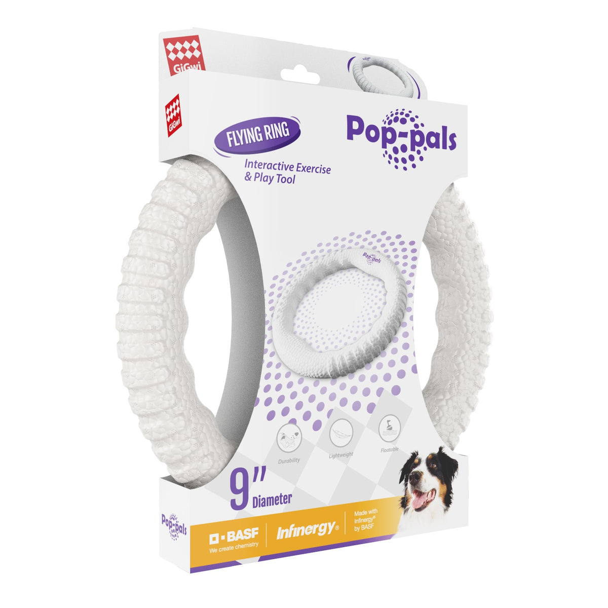 Gigwi | Juguete para perros Pop-Pals resistente aro volador TPU BASF negro material tecnológico