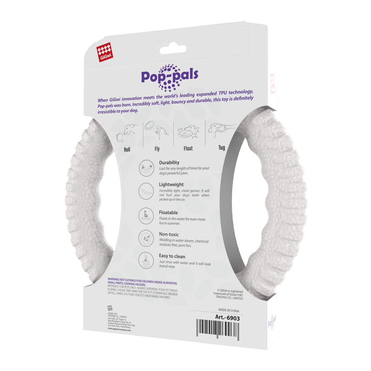Gigwi | Juguete para perros Pop-Pals resistente aro volador TPU BASF negro material tecnológico