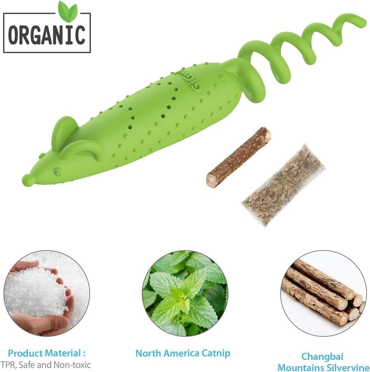 GiGwi Roll-Tailed ratón · verde · materiales