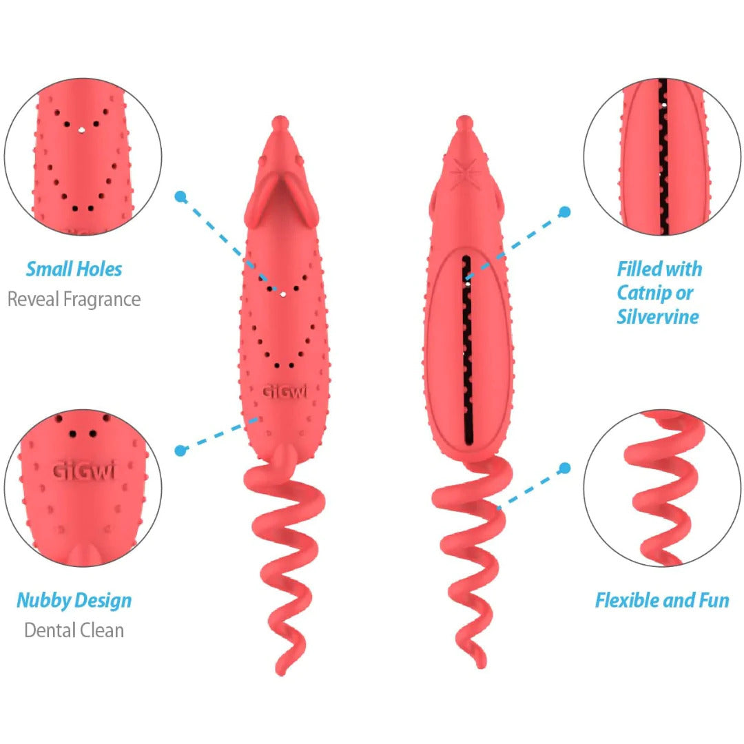 GiGwi Roll-Tailed | Ratón recargable con catnip para gatos — rojo