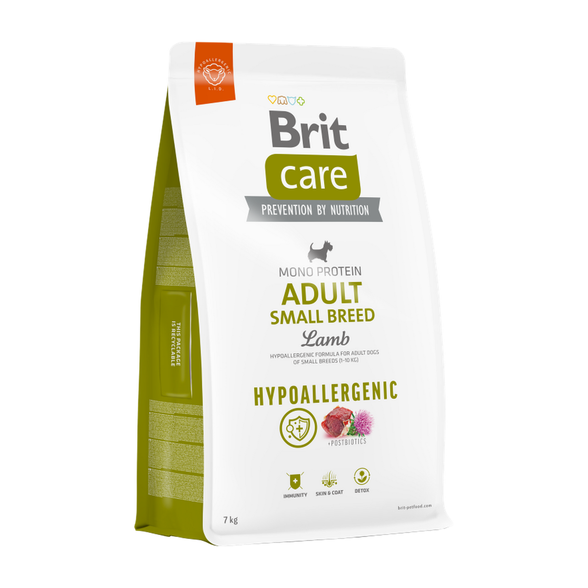 Brit Care Dog Hypoallergenic Adult Small Breed — envase oficial referencial