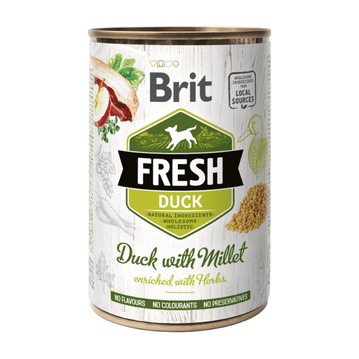 Brit Fresh can Duck with Millet — envase oficial referencial