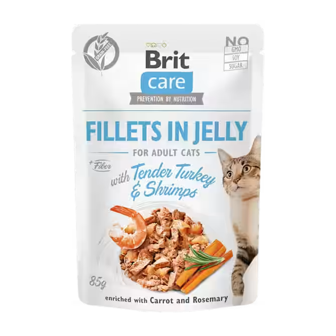 Brit Care | Filetes de pavo y camarones en gelatina para gatos adultos