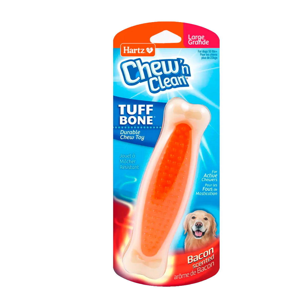 Hartz — Chew 'n Clean Tuff Bone hueso juguete dental para perros, talla Large naranja