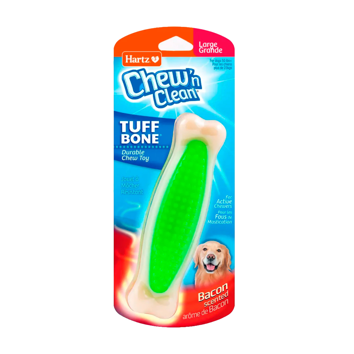 Hartz — Chew 'n Clean Tuff Bone hueso juguete dental para perros, talla Large verde