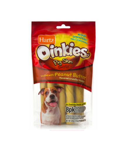 Hartz Oinkies Pig Skin Peanut Butter — paquete de 8 unidades
