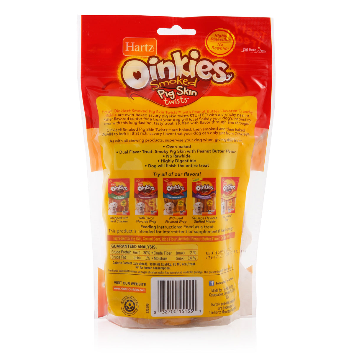 Hartz Oinkies Pig Skin Twists con centro crujiente sabor mantequilla de maní x 8 · envase posterior