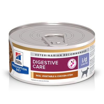 Hill's Prescription Diet | Alimento húmedo para perros Digestive Care i/d Low Fat. Estofado de arroz, vegetales y pollo (Lata de 156 g)