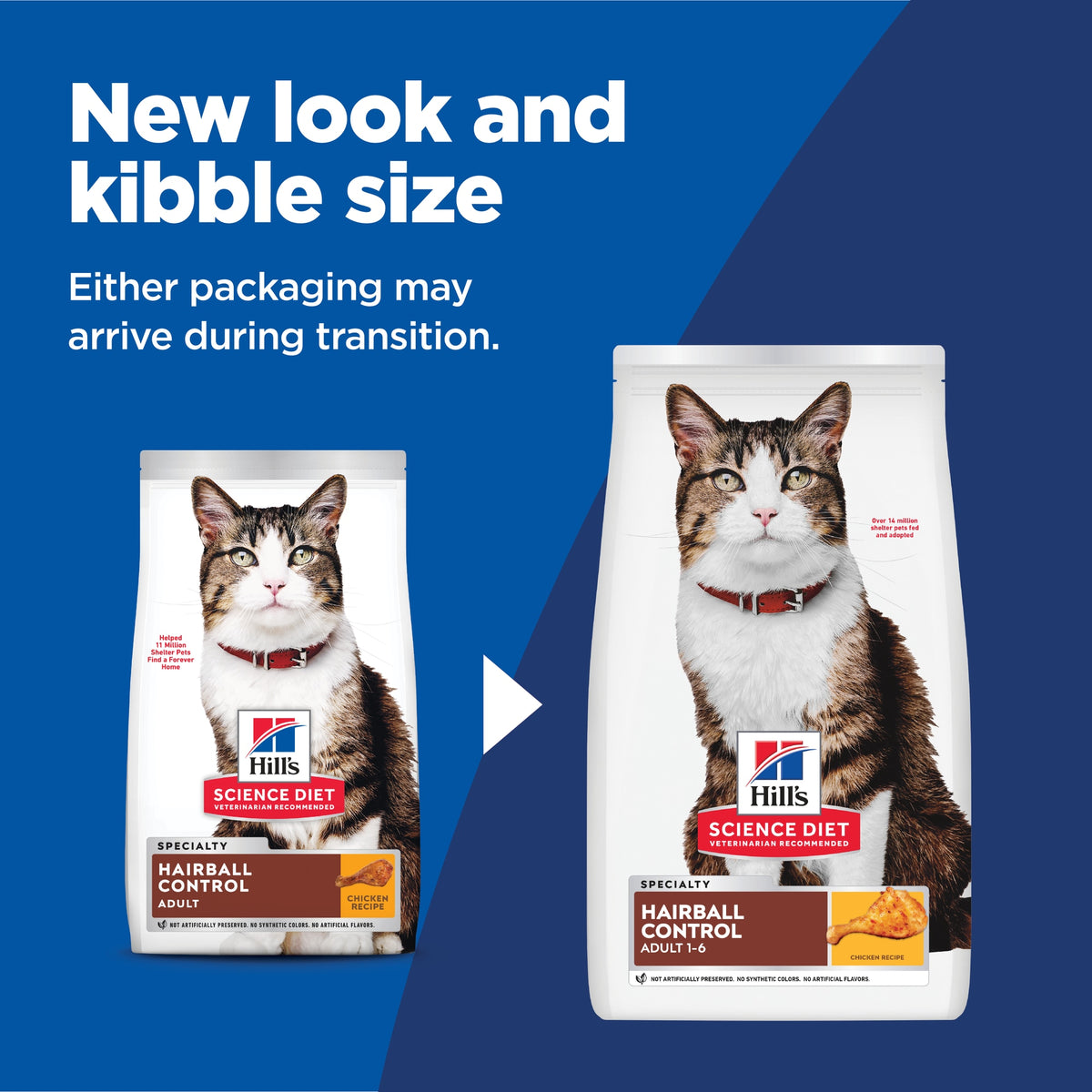 Hill's Science Diet Adult Hairball Control con pollo, alimento seco para gatos adultos · cambio de empaque