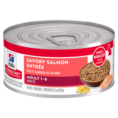 Hill's Science Diet Adult Savory Salmon Entrée para gatos, lata de 156 g