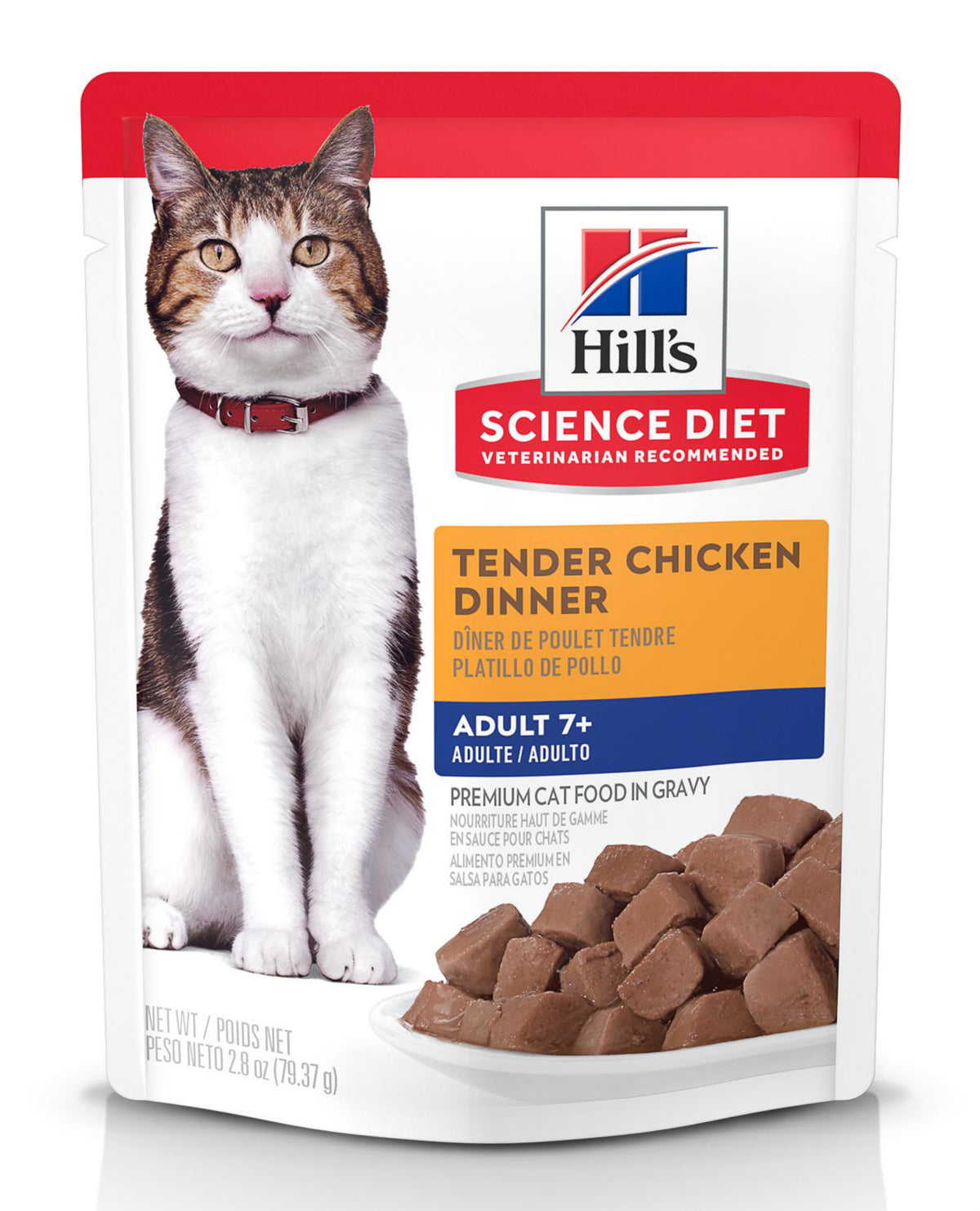 Hill's Science Diet | Alimento húmedo para gatos maduros Adult 7+ Tender Chicken Dinner (Pack de 6 sobres de 79.39g)