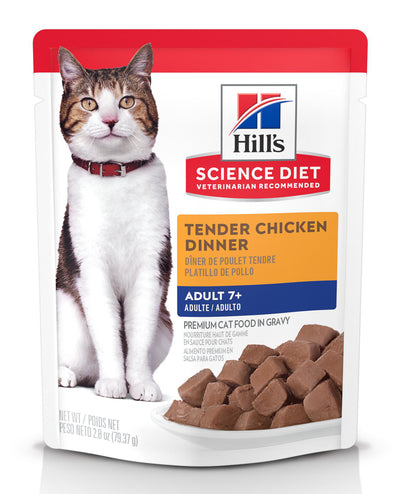 Hill's Science Diet | Alimento húmedo para gatos maduros Adult 7+ Tender Chicken Dinner (Pack de 6 sobres de 79.39g)
