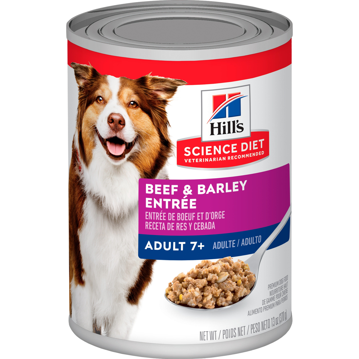 Hill's Science Diet | Alimento húmedo para perros maduros Adult 7+. Receta de carne de res y cebada (Lata de 369 g)