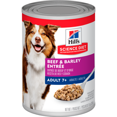Hill's Science Diet | Alimento húmedo para perros maduros Adult 7+. Receta de carne de res y cebada (Lata de 369 g)