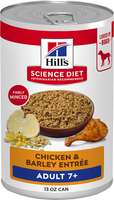 Hill's Science Diet | Alimento húmedo para perros maduros Adult 7+. Receta de pollo y cebada (Lata de 369 g)