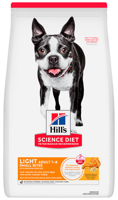 Hill's Science Diet | Alimento seco para perros adultos Adult Light Small Bites. Receta de pollo y cebada.