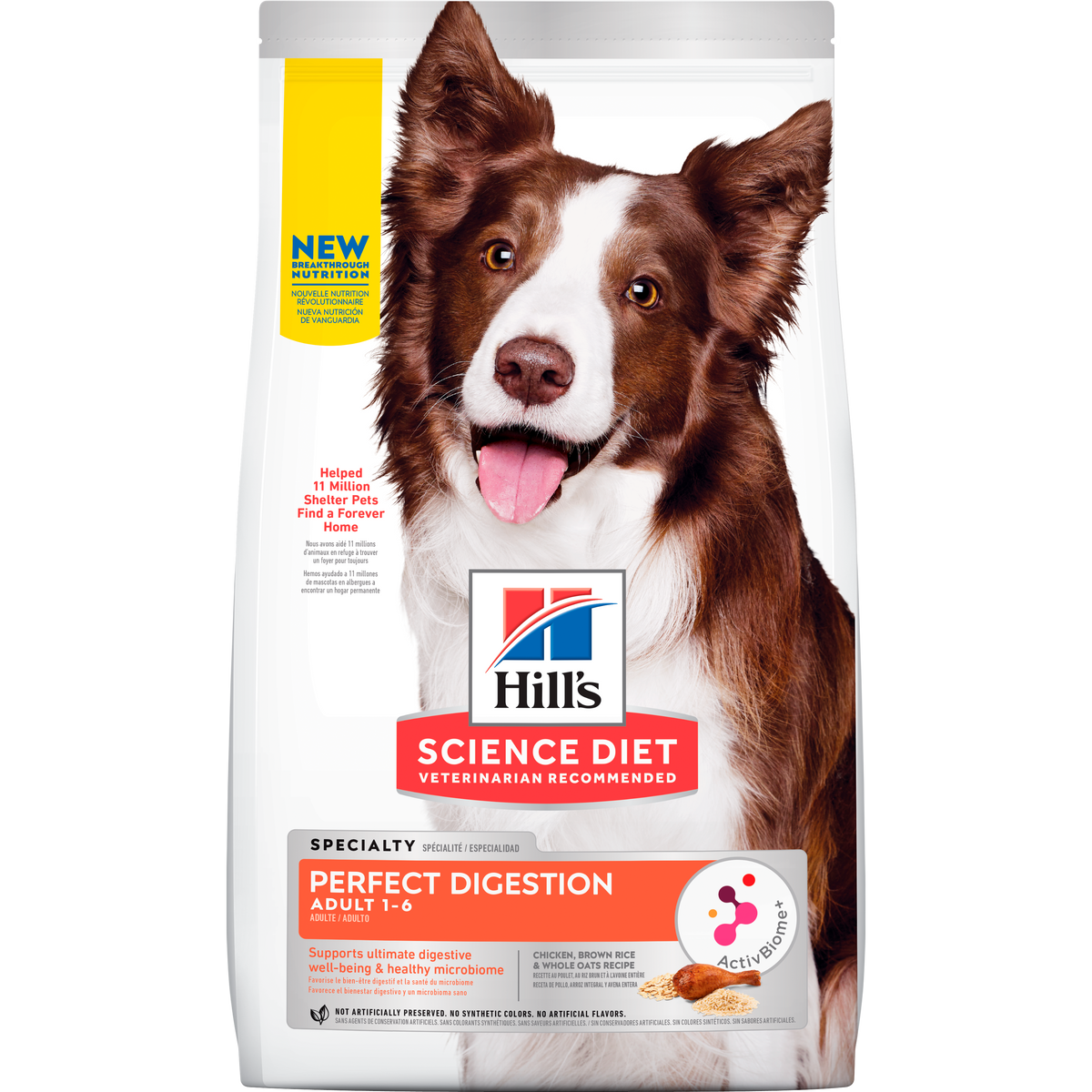Hill's Science Diet | Alimento seco para perros adultos Adult Perfect Digestion. Receta de pollo, arroz integral y avena integral.