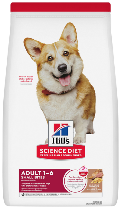Hill's Science Diet | Alimento seco para perros adultos Small Bites. Receta de cordero y arroz marrón.