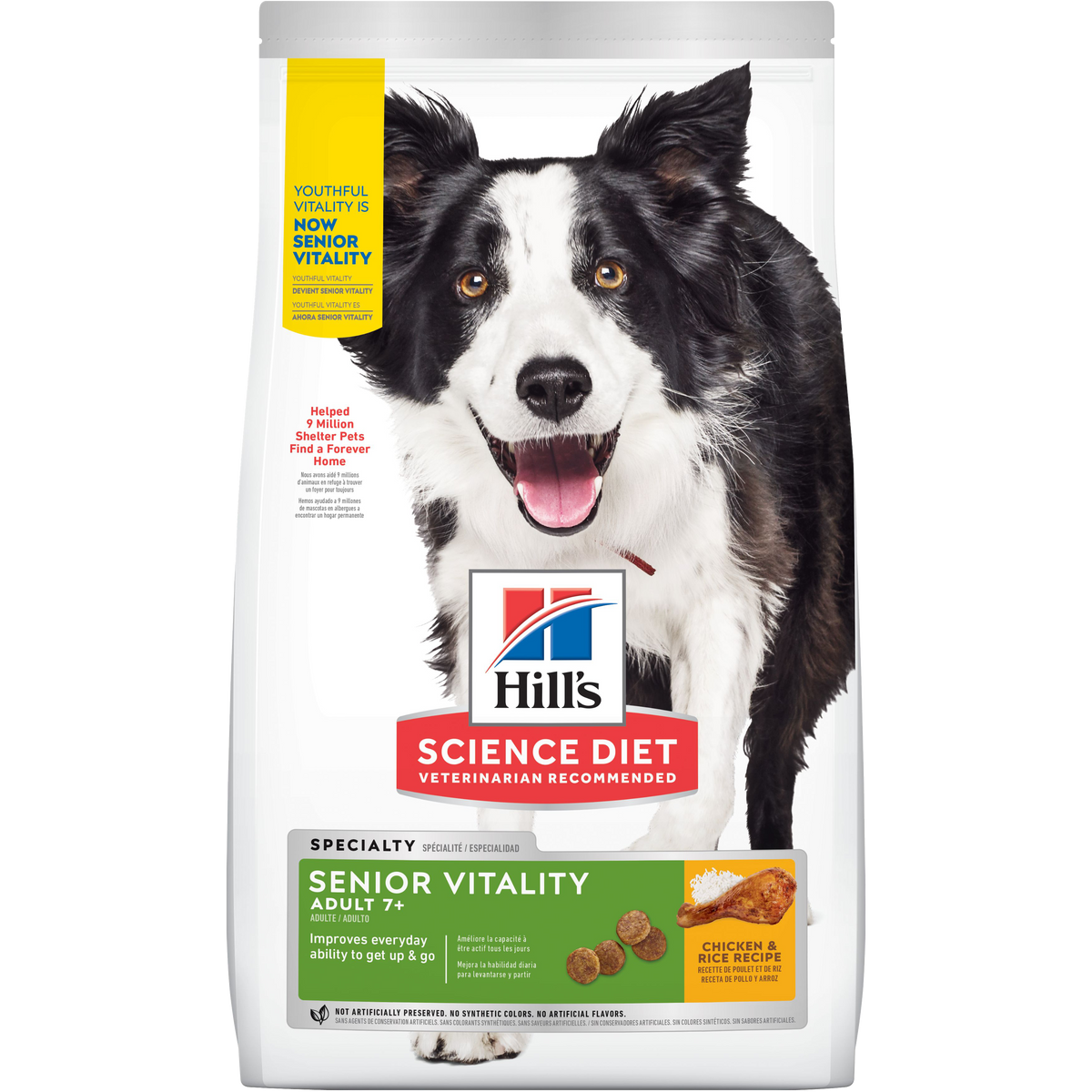 Hill's Science Diet | Alimento seco para perros maduros Adult 7+ Senior Vitality. Receta de pollo y arroz.