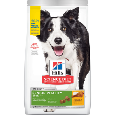 Hill's Science Diet | Alimento seco para perros maduros Adult 7+ Senior Vitality. Receta de pollo y arroz.