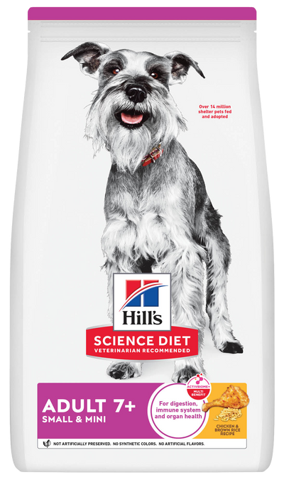 Hill's Science Diet | Alimento seco para perros maduros Adult 7+ Small & Mini. Receta de pollo, cebada y arroz integral.
