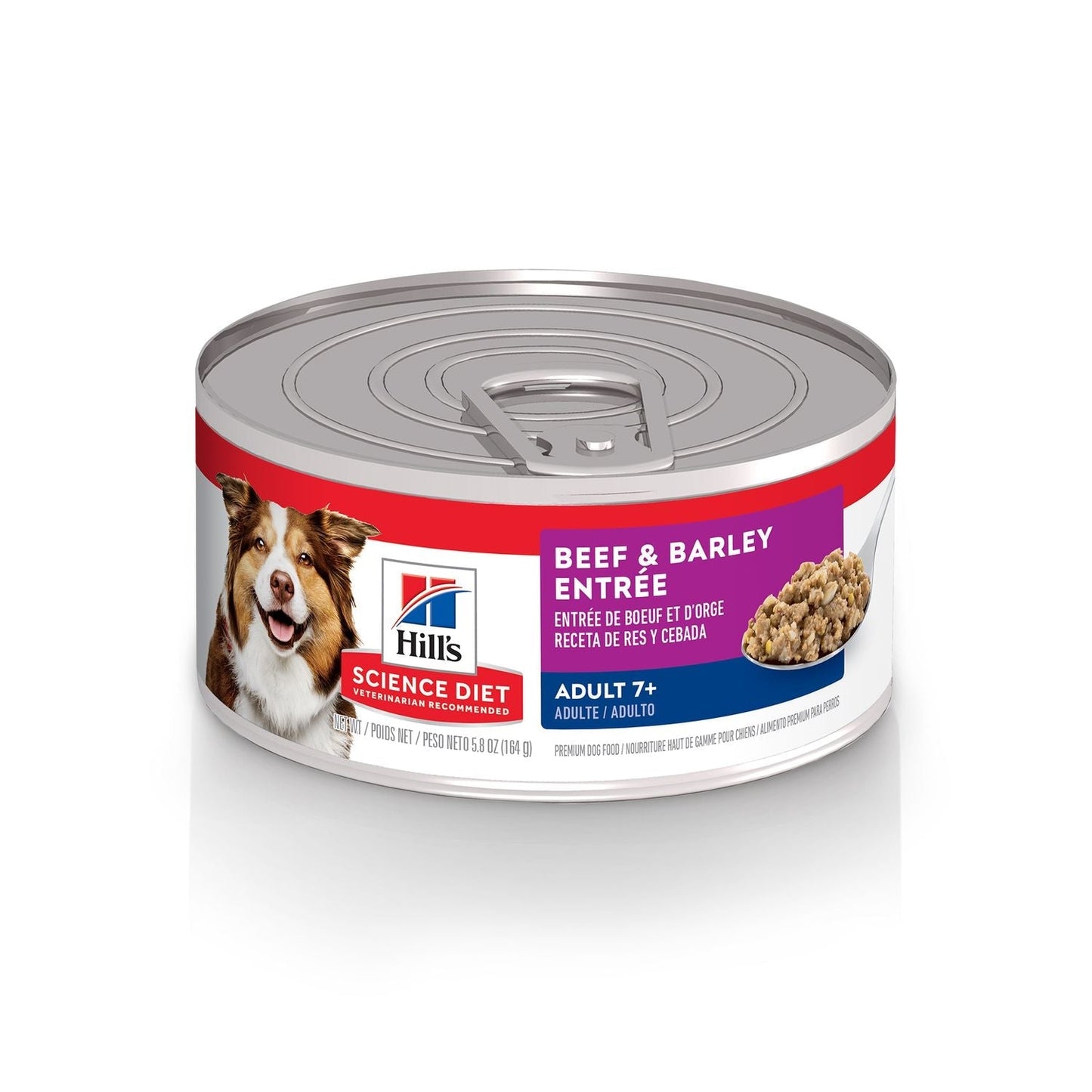 Hill's Science Diet | Alimento húmedo para perros maduros Adult 7+. Receta de carne de res y cebada (Pack de 6 latas de 369 g)