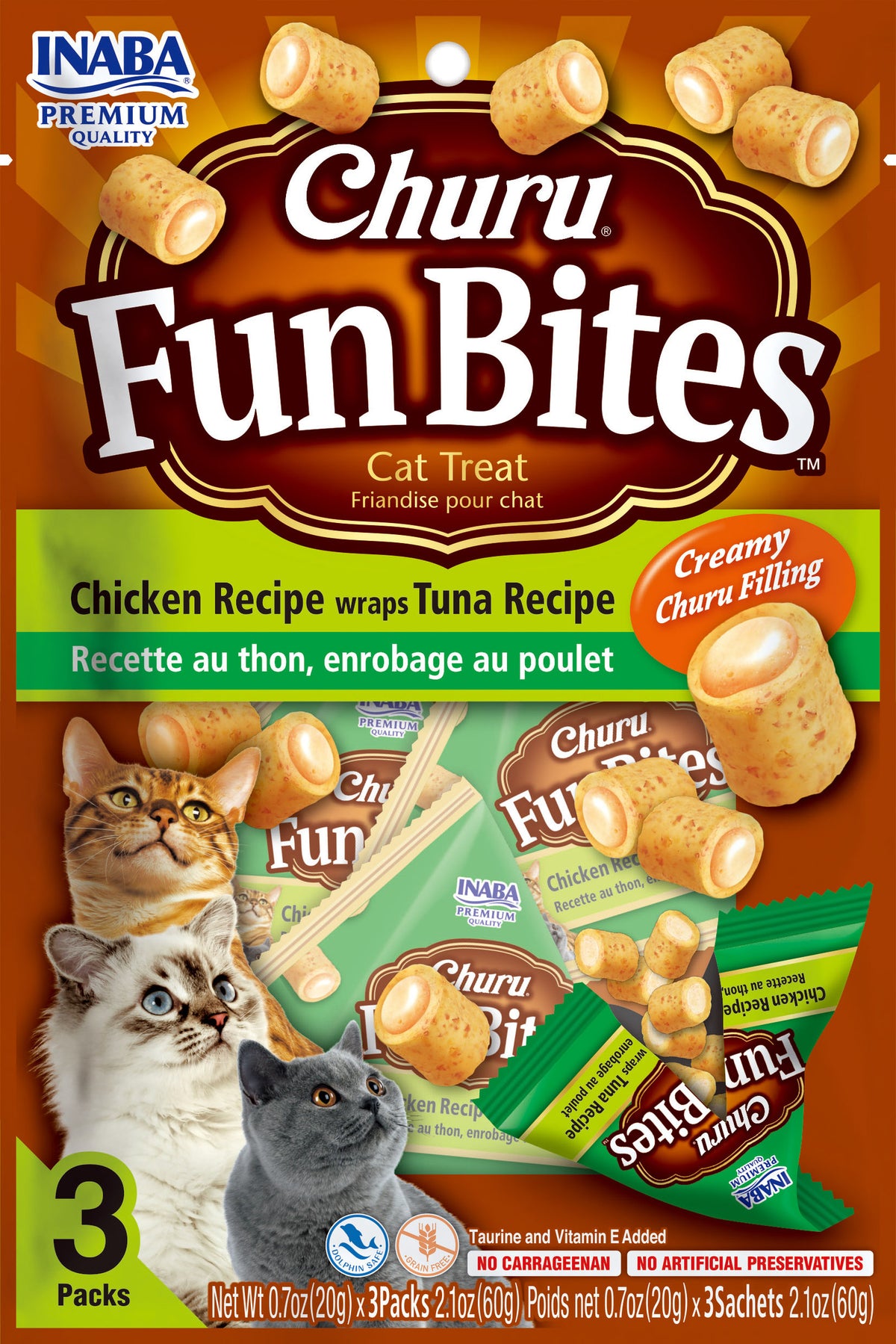 INABA Churu Fun Bites | Premio horneado con centro cremoso para gatos sabor pollo y atún — Unidad