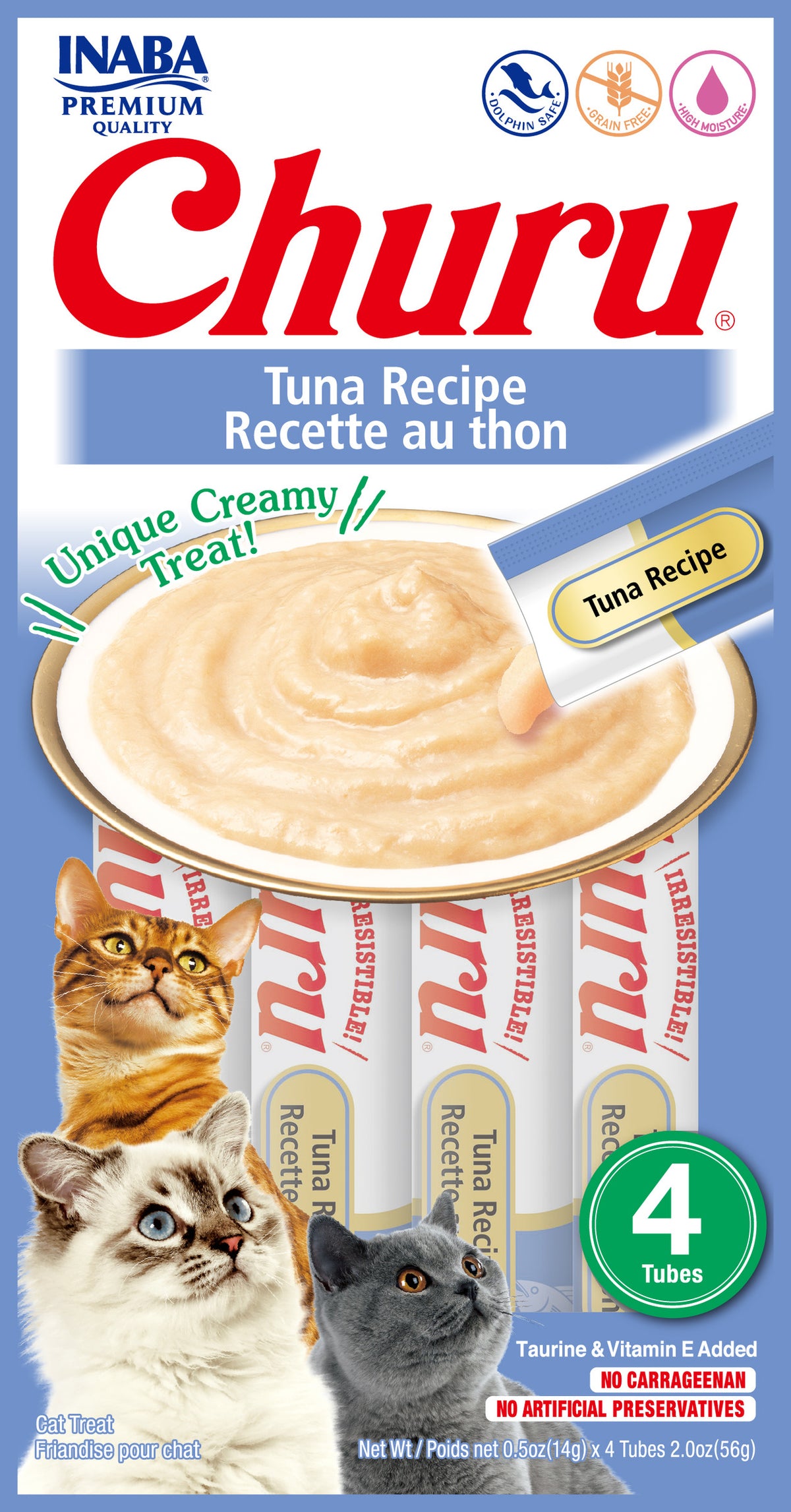 INABA Churu | Premio cremoso para gatos sabor atún — 4 tubitos