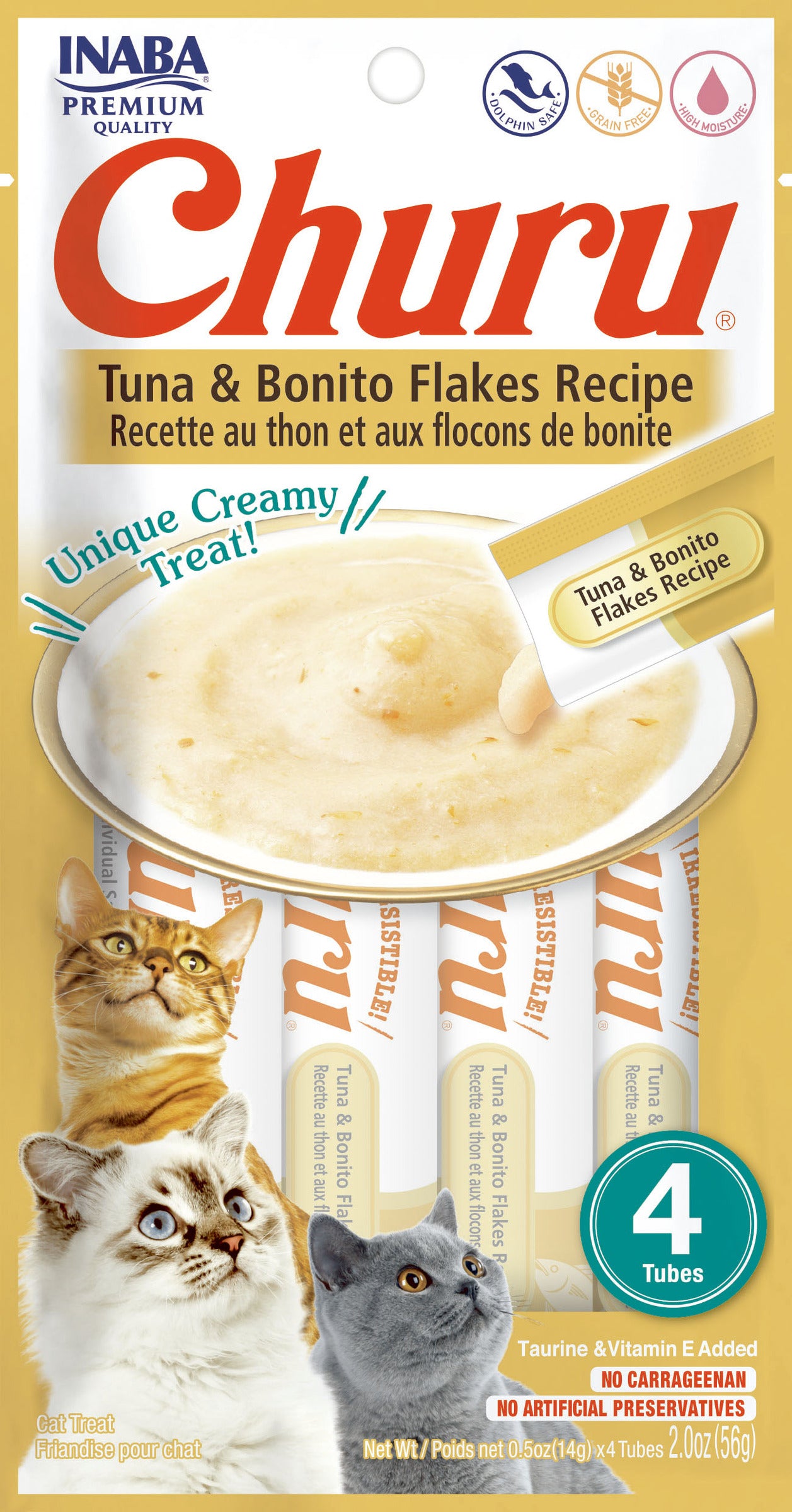 INABA Churu | Premio cremoso para gatos sabor atún con bonito — 4 tubitos