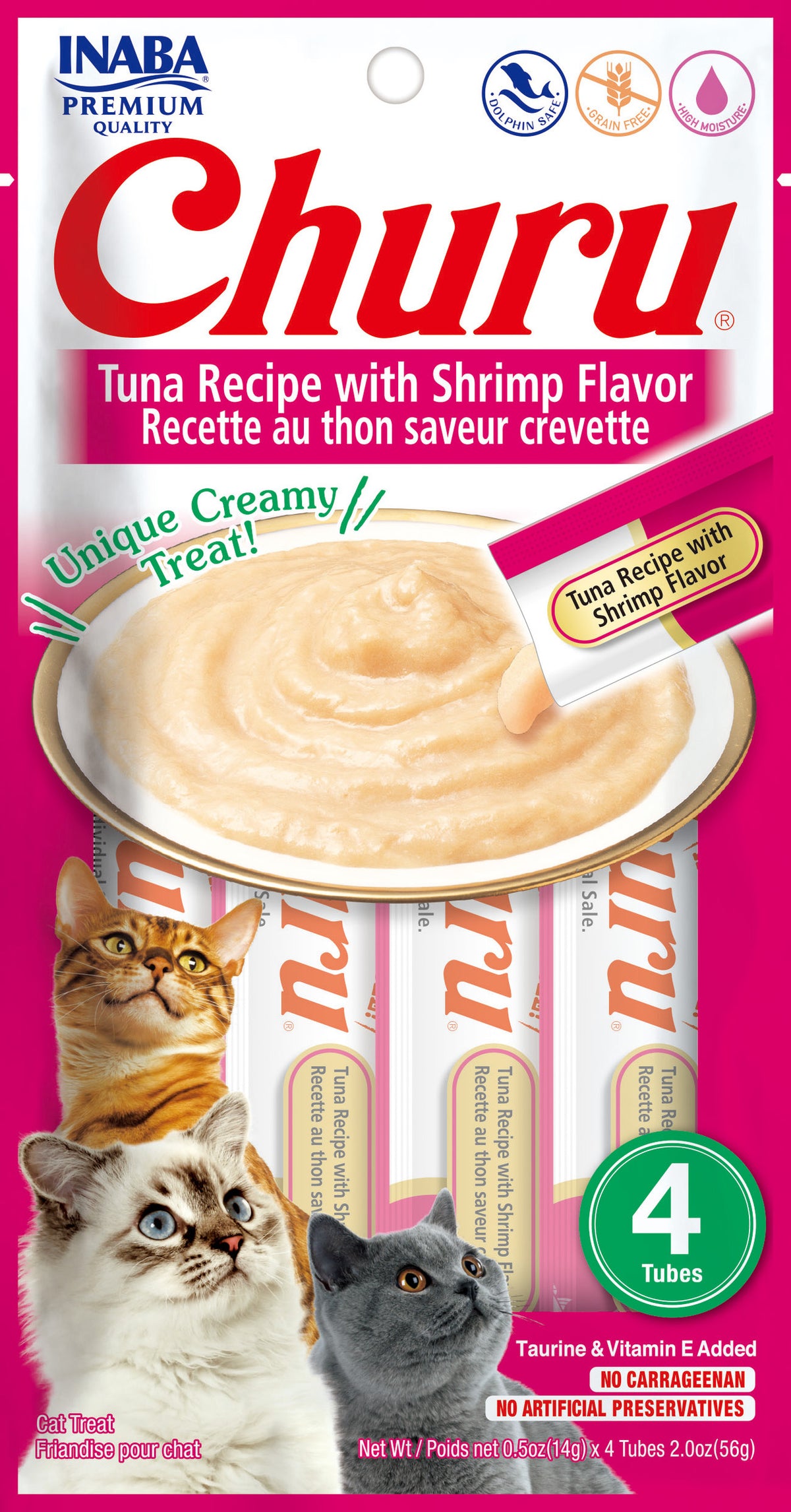 INABA Churu | Premio cremoso para gatos sabor atún con camarón — 4 tubitos