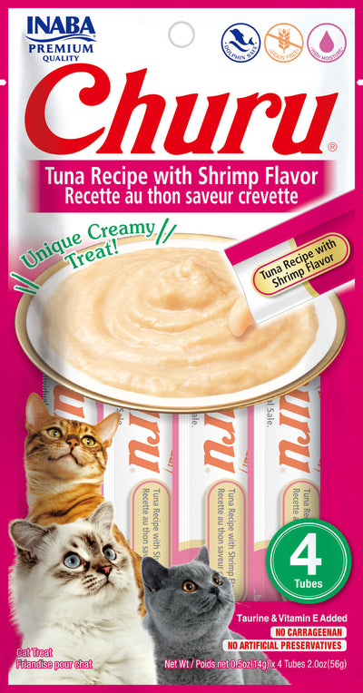 INABA Churu | Premio cremoso para gatos sabor atún con camarón — 4 tubitos