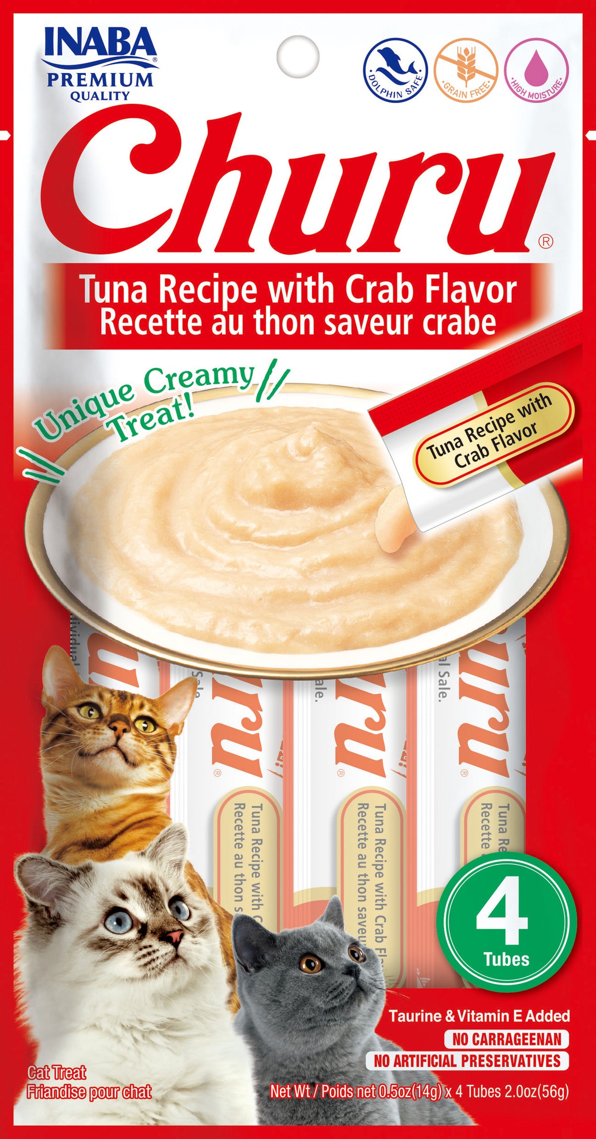 INABA Churu | Premio cremoso para gatos sabor atún con cangrejo — 4 tubitos