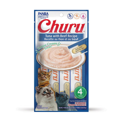 INABA Churu | Premio cremoso para gatos sabor atún con carne — 4 tubitos