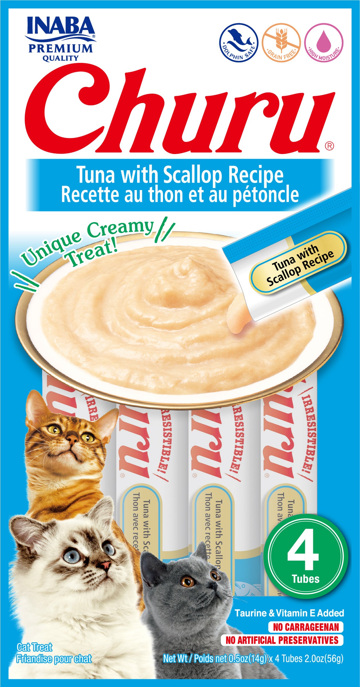 INABA Churu | Premio cremoso para gatos sabor atún con ostión — 4 tubitos