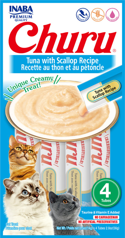 INABA Churu | Premio cremoso para gatos sabor atún con ostión — 4 tubitos