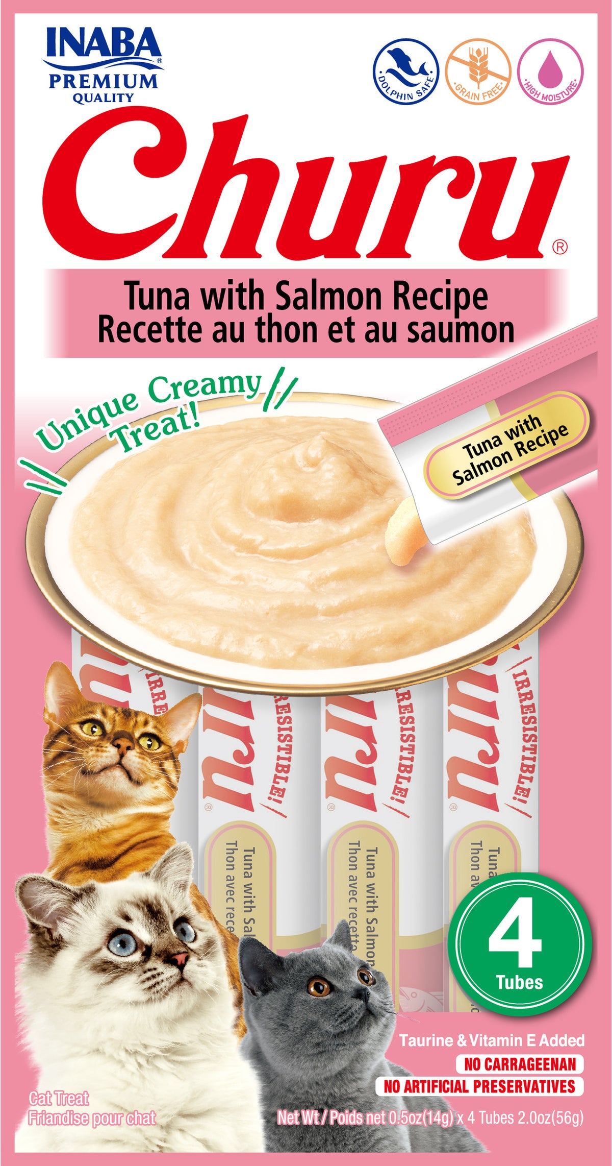 INABA Churu | Premio cremoso para gatos sabor atún con salmón — 4 tubitos