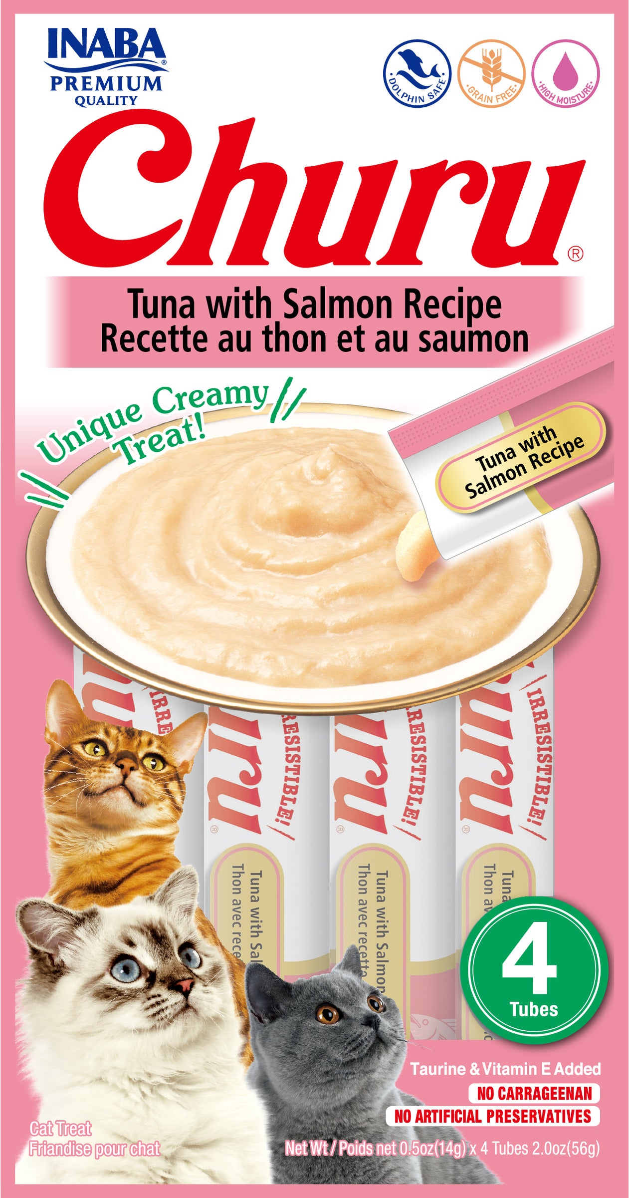INABA Churu | Premio cremoso para gatos sabor atún con salmón — 4 tubitos