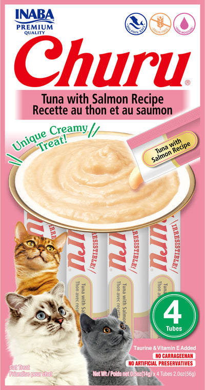 INABA Churu | Premio cremoso para gatos sabor atún con salmón — 4 tubitos