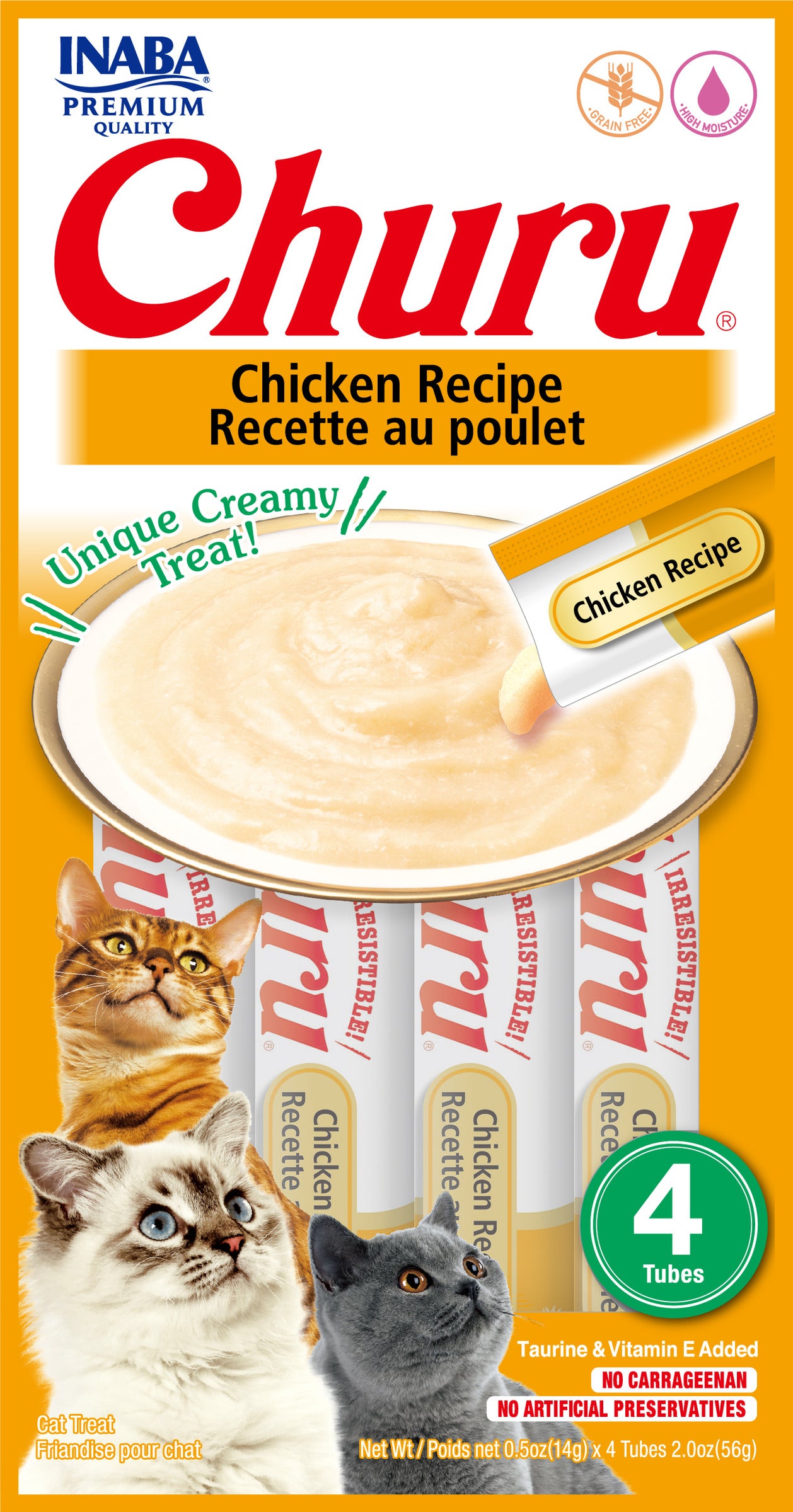 INABA Churu | Premio cremoso para gatos sabor pollo — 4 tubitos