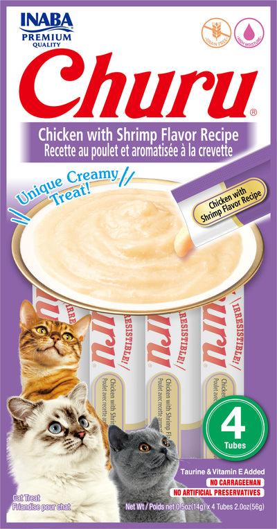 INABA Churu | Premio cremoso para gatos sabor pollo con camarón — 4 tubitos