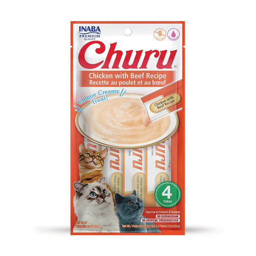 INABA Churu | Premio cremoso para gatos sabor pollo con carne — 4 tubitos