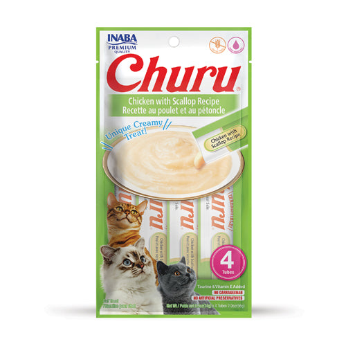 INABA Churu | Premio cremoso para gatos sabor pollo con ostión — 4 tubitos