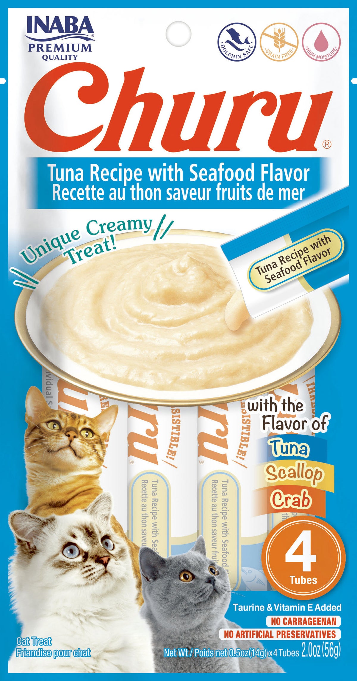 INABA Churu | Premio cremoso para gatos sabor sabores marinos — 4 tubitos
