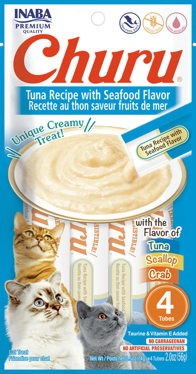 INABA Churu | Premio cremoso para gatos sabor sabores marinos — 4 tubitos